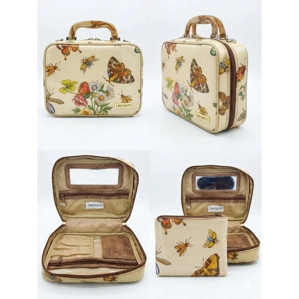 Vintage‎ Y2K Cris Notti Butterfly Print Train Case Vanity Bag W/ Magnetic Pouch